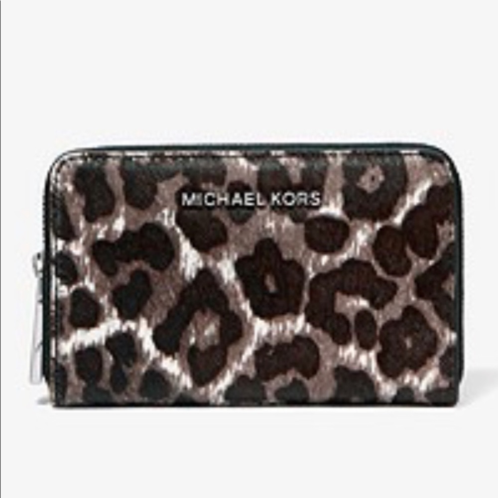 Michael Kors Calf Hair Gray Leopard Print Wallet